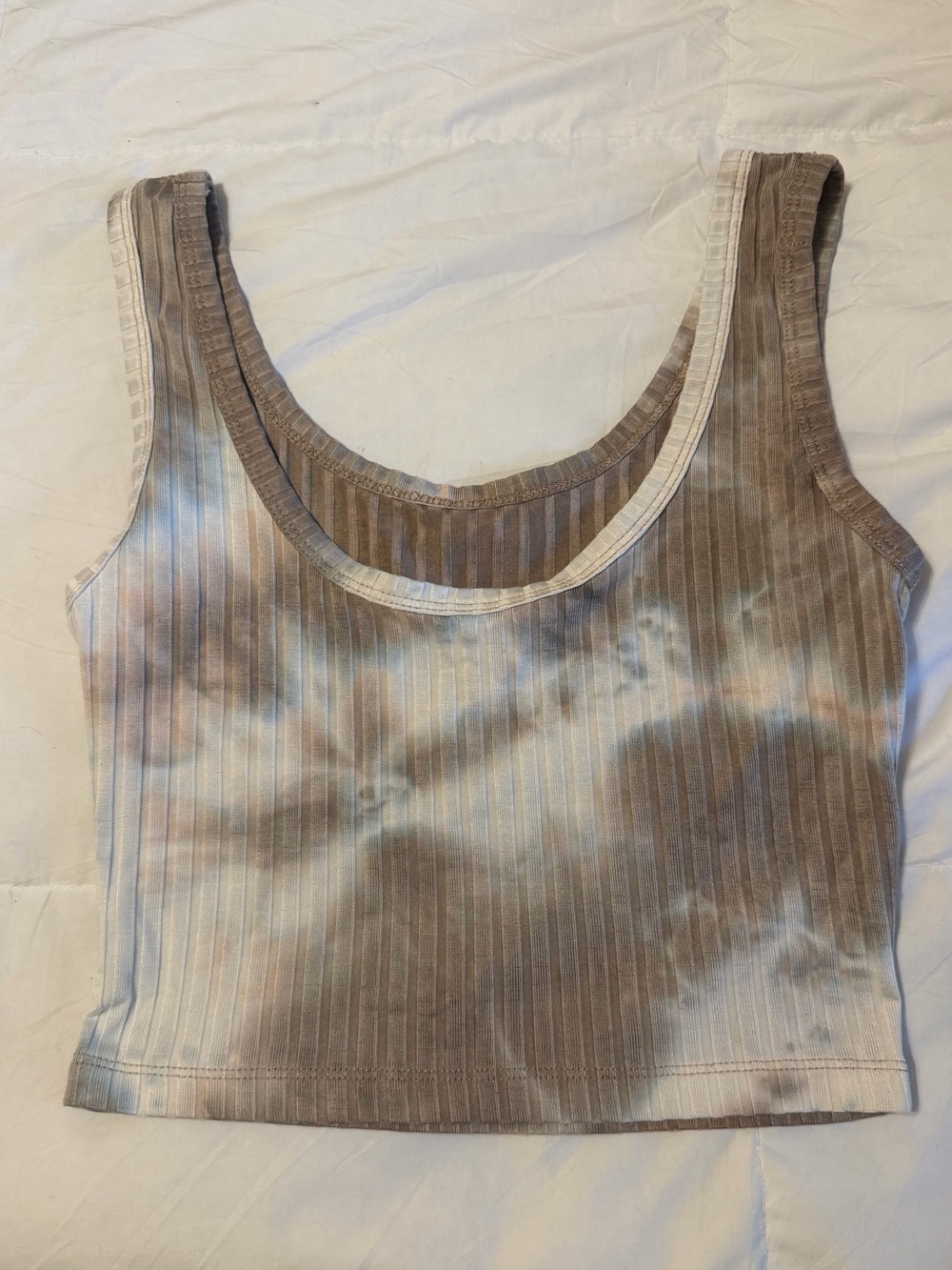 Tie-Dye Ribbed Crop Tank Top - Brown/Beige